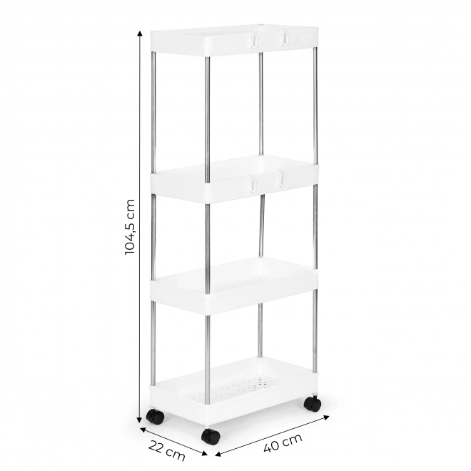 Scaffale di plastica per bagno con 4 ripiani e ruote