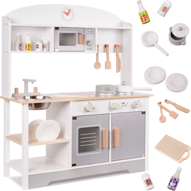 Wooden children's play kitchen (MDF) with dish rack, gray, 82 cm
