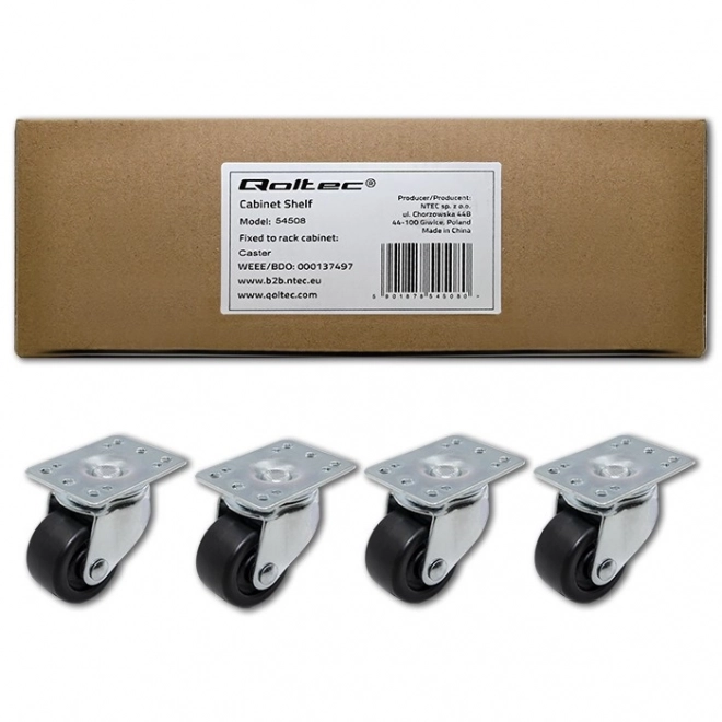 Set of wheel casters without brakes for rack cabinets