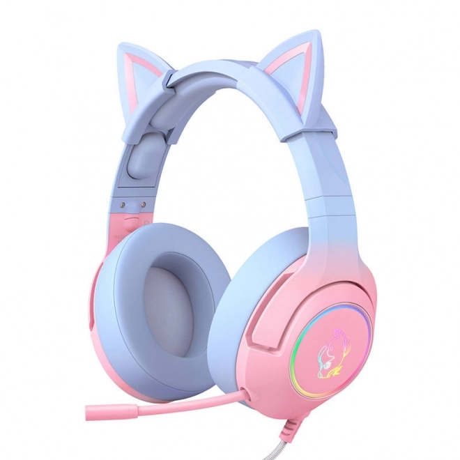 Gaming Headphones Pink-Blue with Cat Ears