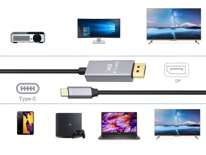 DisplayPort USB Type-C Cable 1.4 8K Video Audio 1.8m