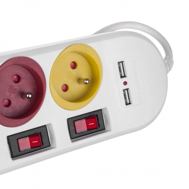 Power Strip with Switches 4 Outlets and 2 USB Ports White