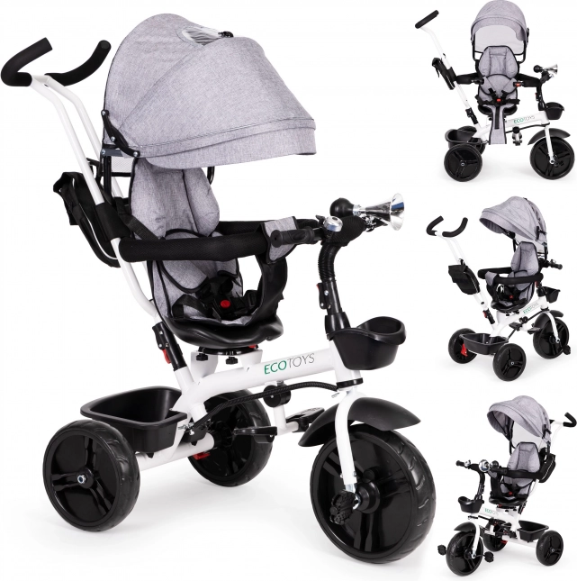 Triciclo per bambini con sedile girevole a 360° e cappottina grigio ECOTOYS