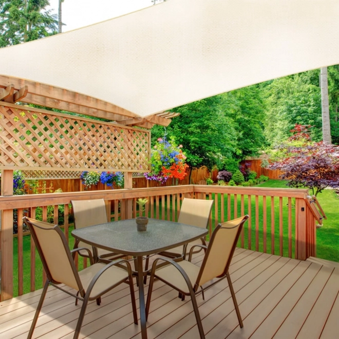 Štvorcová béžová tieniaca plachta s nepremokavou strieškou ModernHome – 3 x 3 m