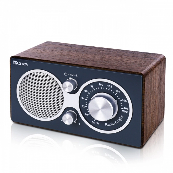 Radio Bluetooth con design in legno e parte frontale grigia