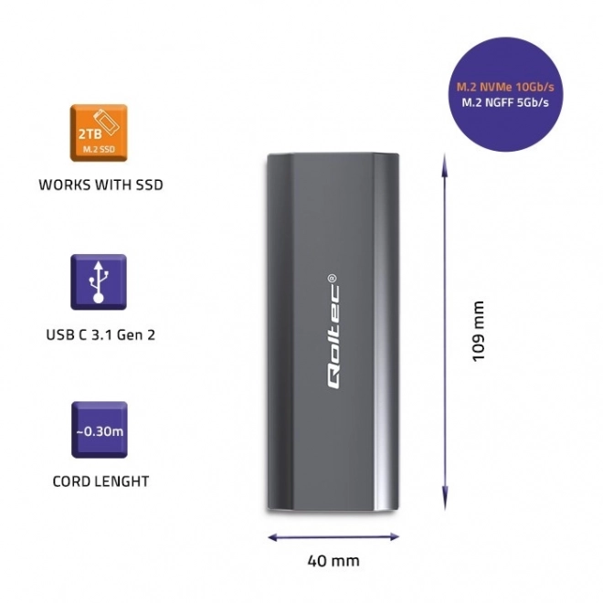 Qoltec M.2 SSD Enclosure with USB-C