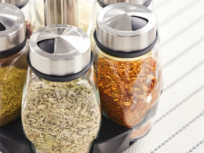 Spice Rack with Rotating Glass Jars Set