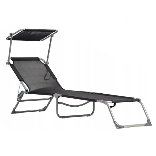 Lounger, adjustable garden chair with canopy, black