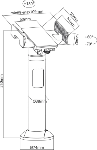 Ergonomski nagib +60° do −70°