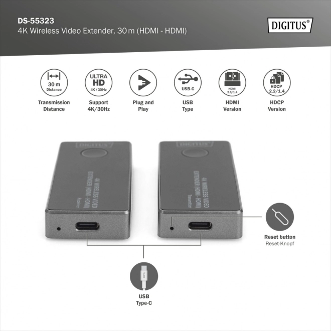 Wireless HDMI Extender 30m UHD 4K30Hz audio