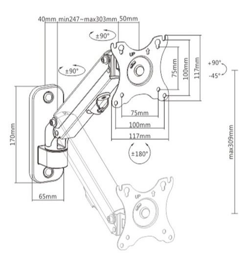 Adjustable Wall Mount Arm for Monitor up to 27 inches/7 kg
