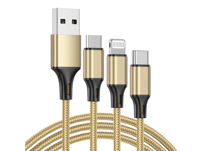 3in1 usb kabel für telefon lightning kabel iphone micro usb typ-c 1.2 m – Gelb