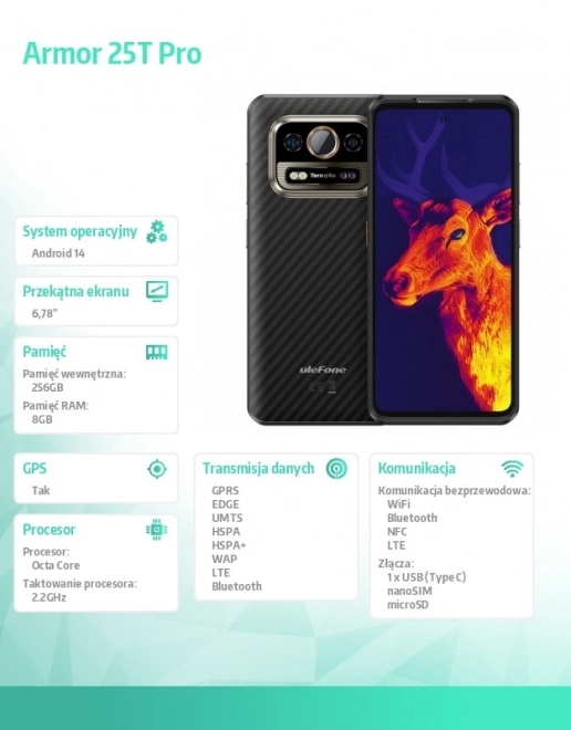 Armor 25T Smartphone with Thermal Imaging in Frost Black