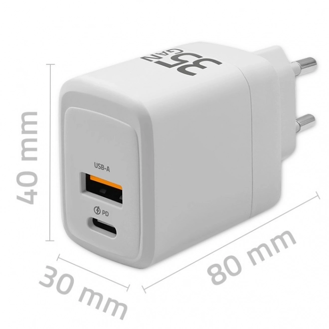 Compact GaN USB-C and QC 3.0 Dual Charger