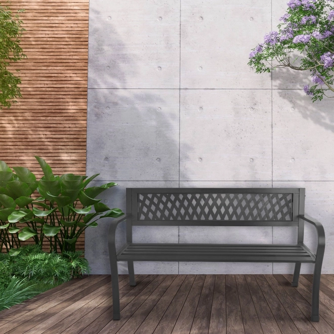 Garden bench with backrest, park bench for terrace and balcony, metal construction, graphite