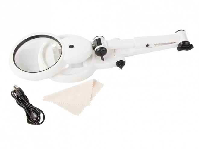 Desktop magnifying glass for jewelers with LED lighting and USB power