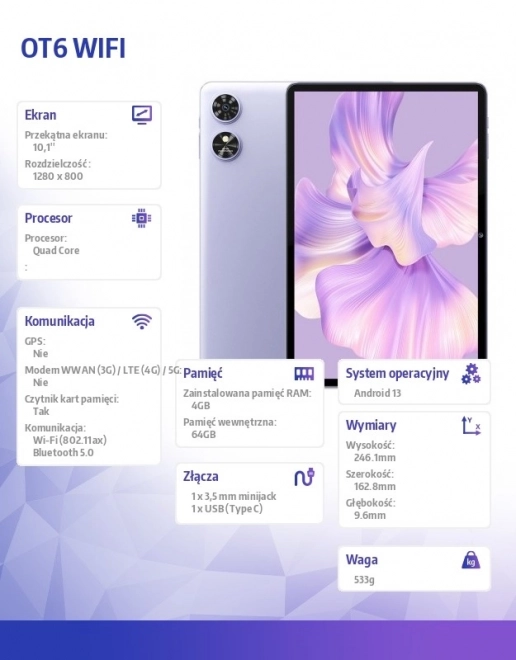 Tablet OT6 Wifi 10.1 Inch 4/64GB Purple