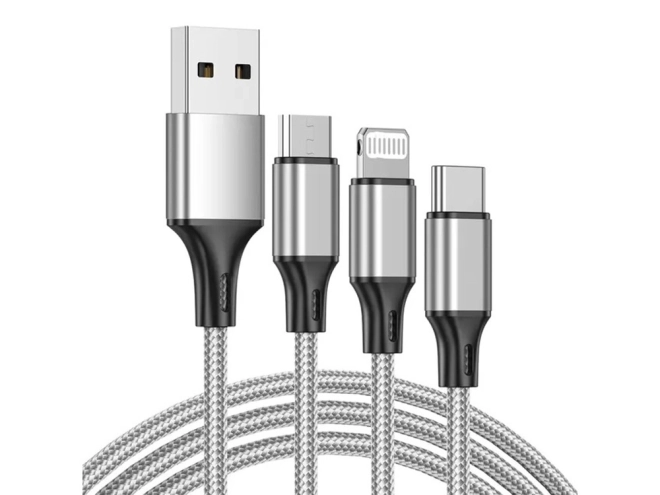 3v1 usb kabel za telefon lightning kabel iphone micro usb tip-c 1,2 m – Bílý