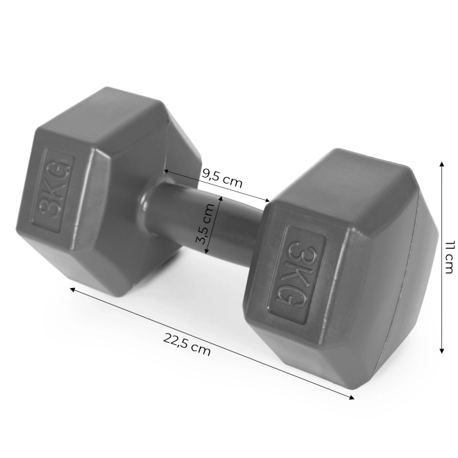 Set of Hexagonal Dumbbells 2x3 kg, Gray