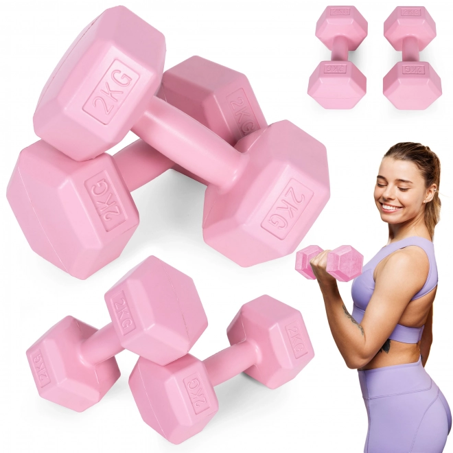 Set of Pink Dumbbells 2x2 kg ModernHome for Fitness