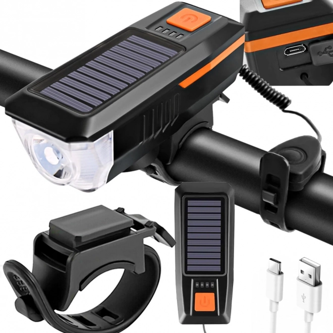 Front LED Bike Light with Solar Charging and Horn