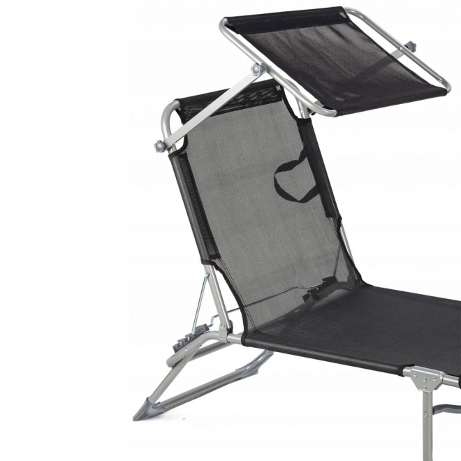 Lounger, adjustable garden chair with canopy, black