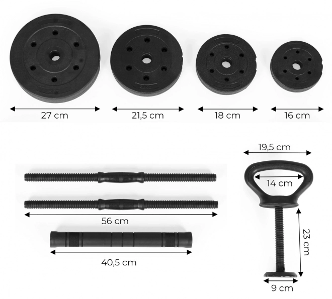 Adjustable Dumbbell 2x20 kg with Bar and Kettlebell