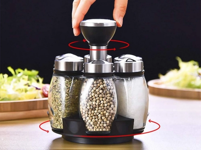 Spice Rack with Rotating Glass Jars Set