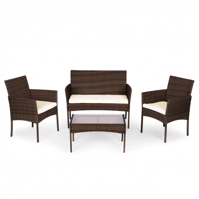 Garden furniture set with rattan look – bench, table, chairs brown MultiGarden