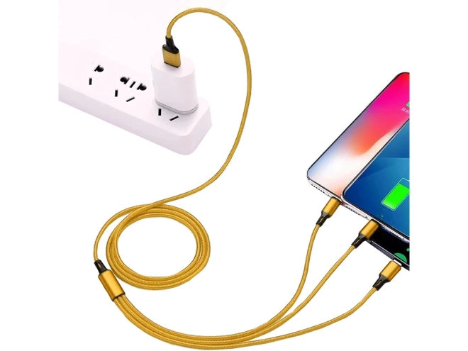 3in1 usb kabel für telefon lightning kabel iphone micro usb typ-c 1.2 m – Gelb
