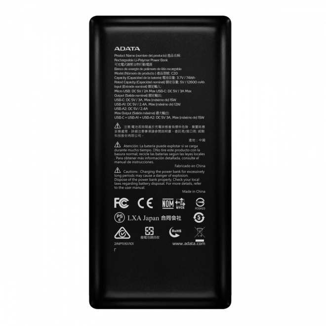 High-capacity Power Bank with USB-C Black