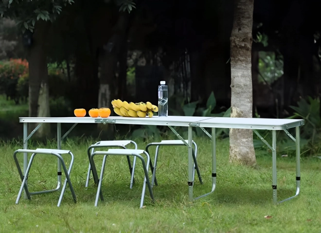 Tourist table folding camping table white top 180 x 60 cm