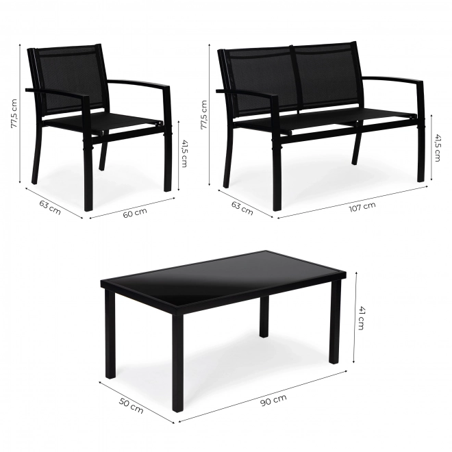 Garden Furniture Set: Table, Bench, Armchairs, Metal