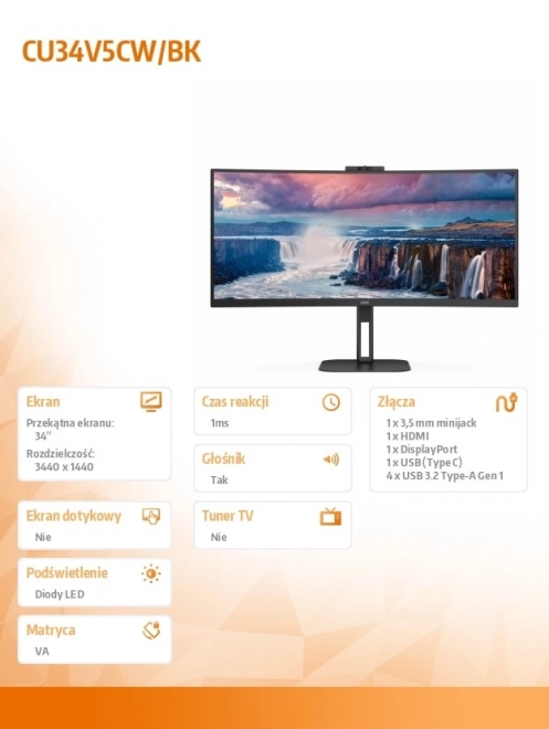 Moniotr CU34V5CW 34" 100Hz Curved VA HDMI DP USB-C