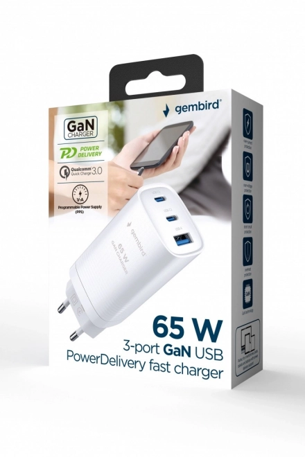 White 65W GaN PowerDelivery USB Charger