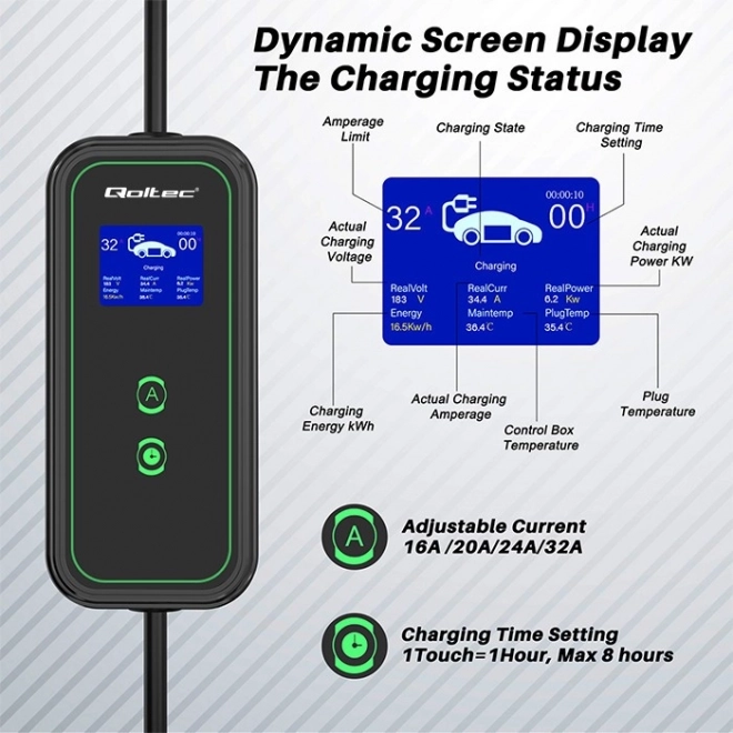 Qoltec elektromos autós töltő kétfunkciós 7kW 230V WiFi LCD