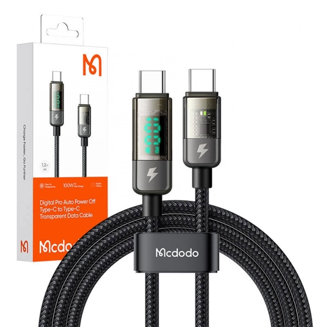 Usb-c kábel automatikus kikapcsolással, pd 100w, 1,2m - fekete