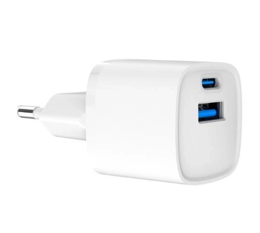 Mini nabíjačka USB-A USB-C 20W PD QC3.0 biela