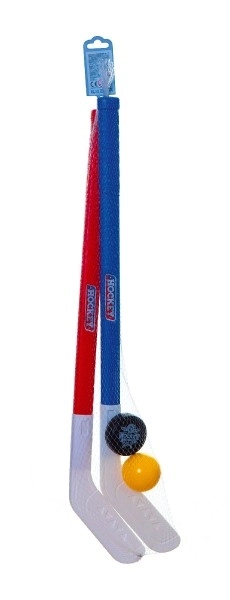 Hokejka ziemna 2szt plastik 72cm + piłeczka unihokejowa + plastikowy krążek w siateczce