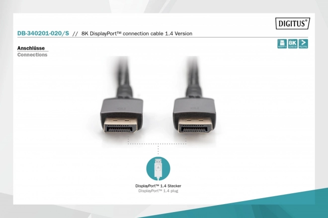 Premium DisplayPort Connecting Cable 8K 60Hz UHD 2m Black