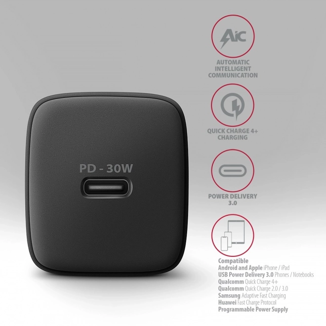 Fast Charging USB-C Wall Charger 30W Black