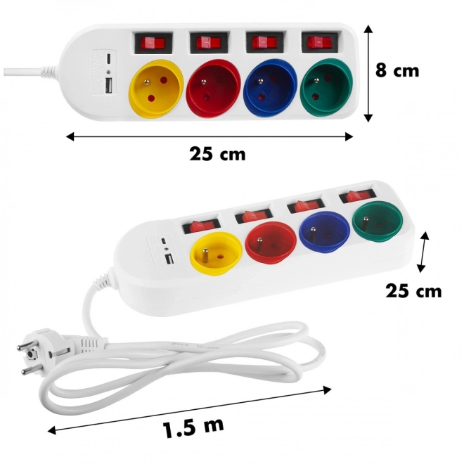 Power Strip with USB Ports 1.5m