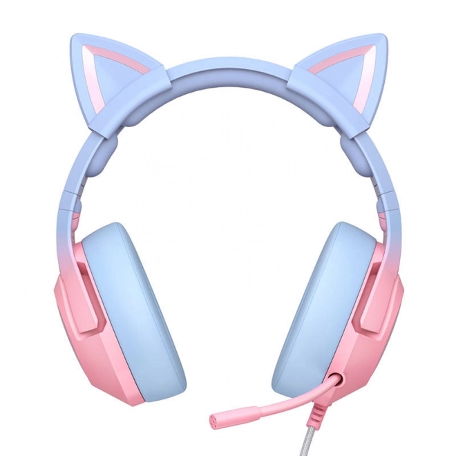Gaming Headphones Pink-Blue with Cat Ears
