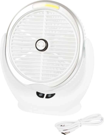 Wireless desktop fan with rechargeable battery and LED light – White-Silver