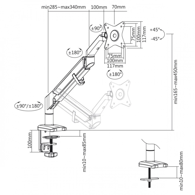 Desk Mount Monitor Arm with Gas Spring Ergo Office