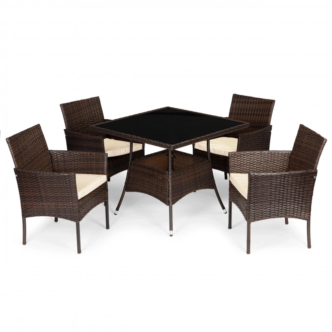 Garden Rattan Furniture PREGASIO with 4 Chairs and Table with Glass Top