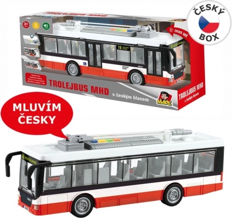 Trolleybus with Czech announcements and lights, friction powered, 28 cm
