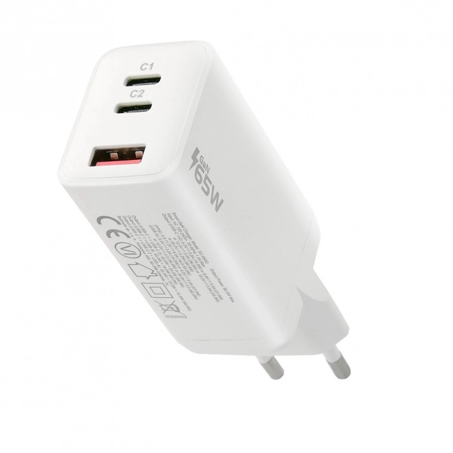 White Fast Charger USB/USB-C QC4+ 65W with GaN Technology