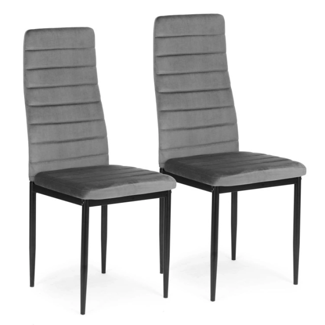 Dining Chair with Contoured Backrest - Gray Velvet - Set of 4