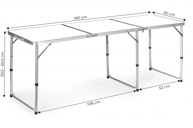 Tourist table folding camping table white top 180 x 60 cm